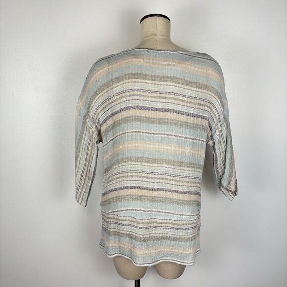 Soft Surroundings Seaside Blue Sand Woven Cotton Pullover Blouse Top Womens Med - Picture 4 of 11